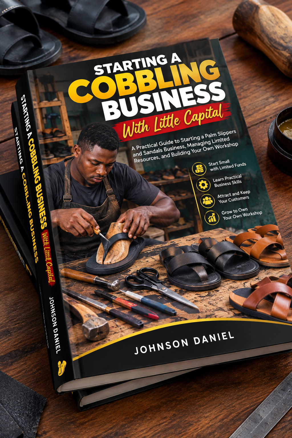 Starting a Cobbling Business With Little Capital by Johnson Daniel, showing a cobbler making leather sandals